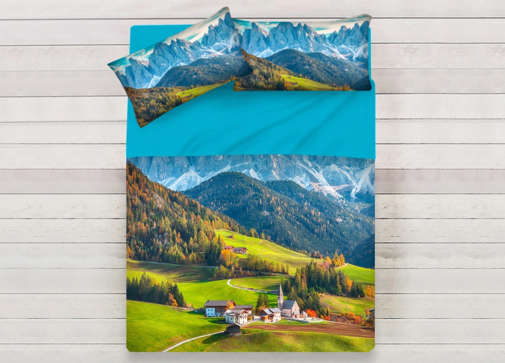 Lenzuola Copriletto Letto Sogni D'oro 100% Cotone Disegno Mountain D71 - Singolo - Mountain D71
