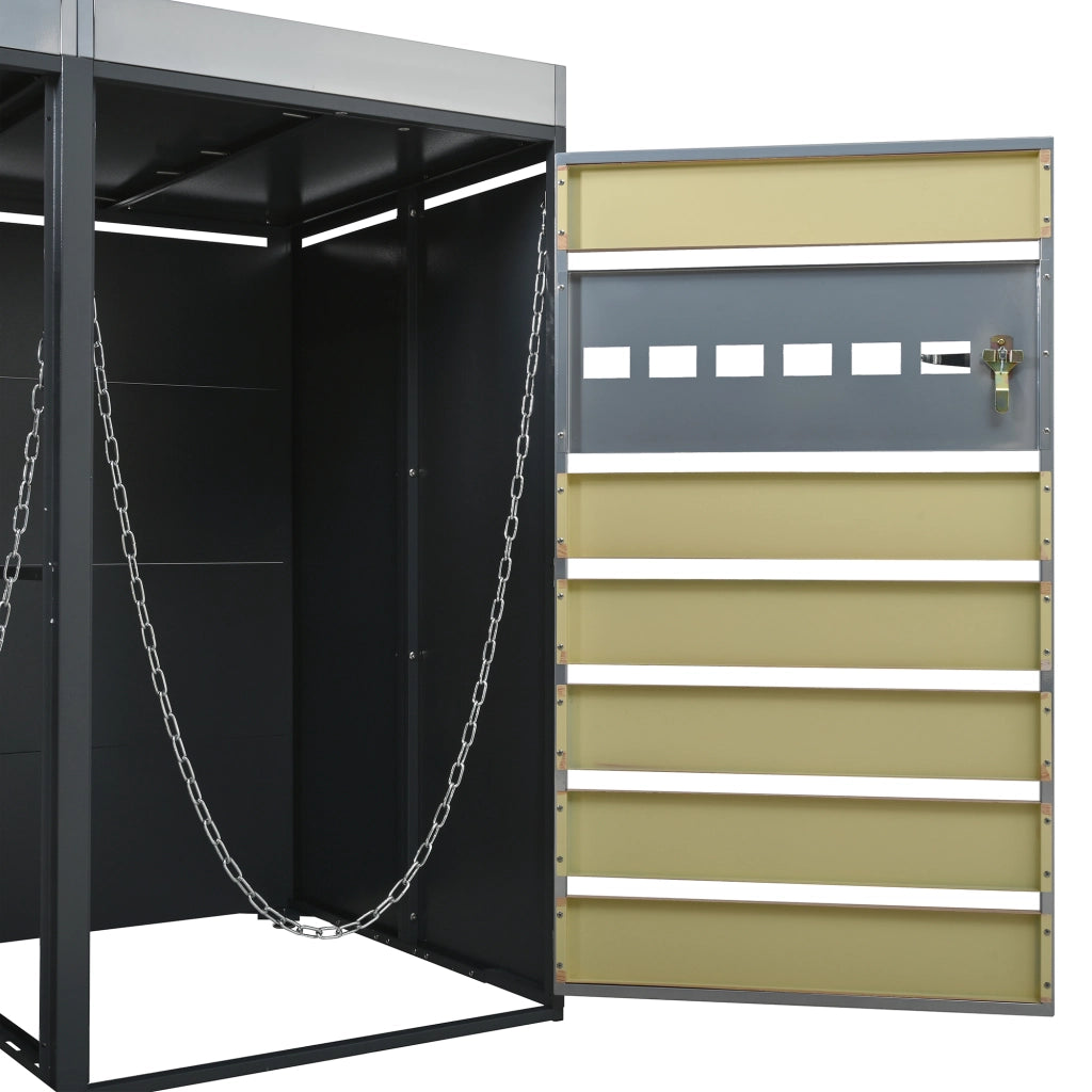 Box per Bidoni con Fioriera Integrata; 2 Vani con Serratura e Ante Ventilate in Acciaio Grigio Effetto Legno
