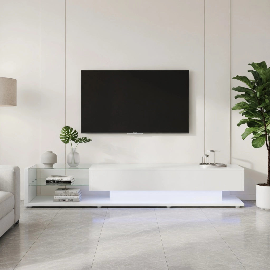 Cassettiera per TV bianca lucida in truciolato lunghezza 170 cm