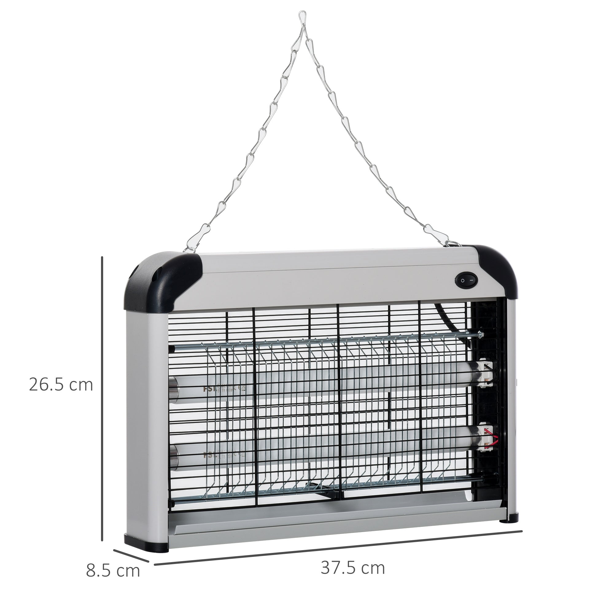 Zanzariera Elettrica 2 Lampade LED 20W Argento e Nero