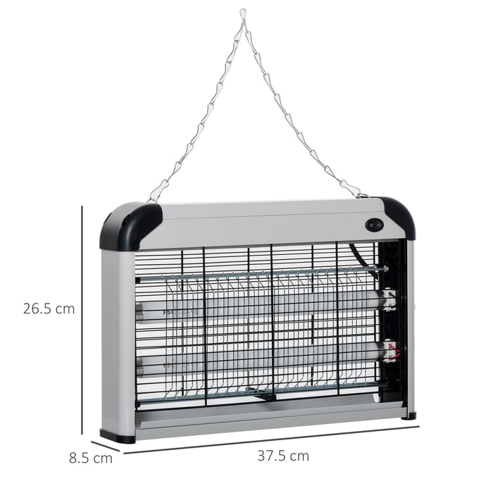 Zanzariera Elettrica 2 Lampade LED 20W Argento e Nero