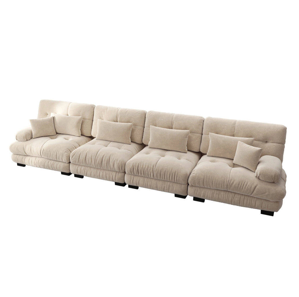 Divano modulare 4 posti 406x77x81 cm in chenille marrone chiaro, per salotto e studio –