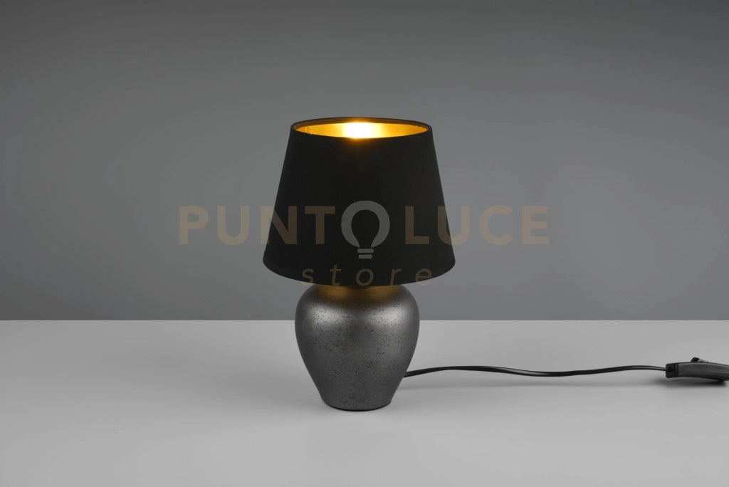 ABBY LAMPADA DA TAVOLO CERAMICA NICHEL ANTICATO PARALUME NERO ORO H.26CM ATTACCO E14