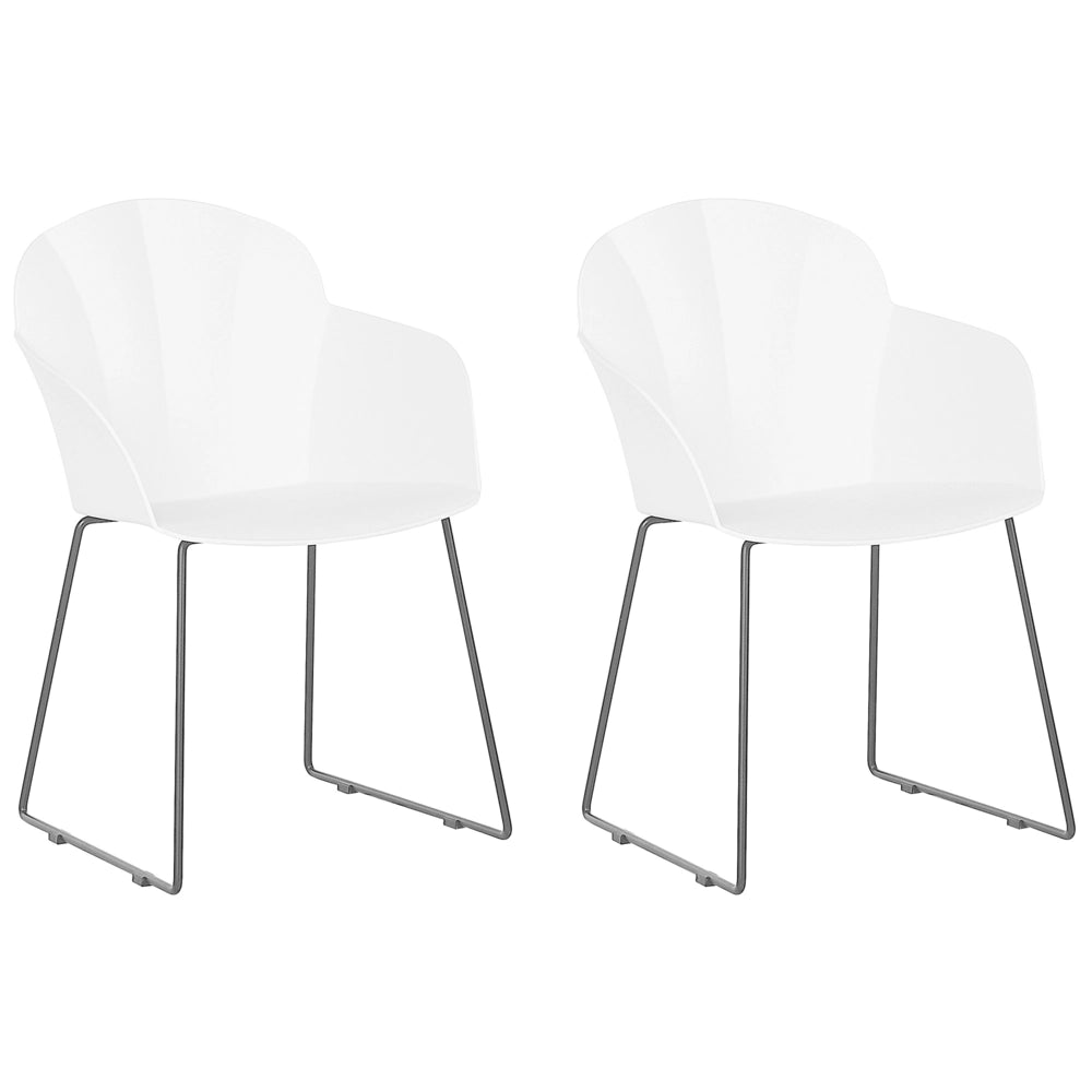 Set di 2 sedie da pranzo in materiale sintetico bianco gambe in metallo Nero con schienale sagomato per soggiorno moderno