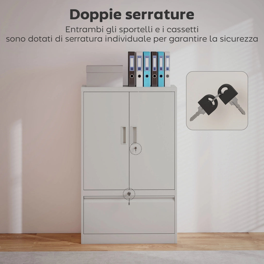 Scrivania in Acciaio con Cassetto e Ripiano Regolabile ¨C zephmum ¨C Bianco 80x40x130 cm