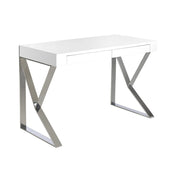 Scrivania in legno bianco e acciaio cromato