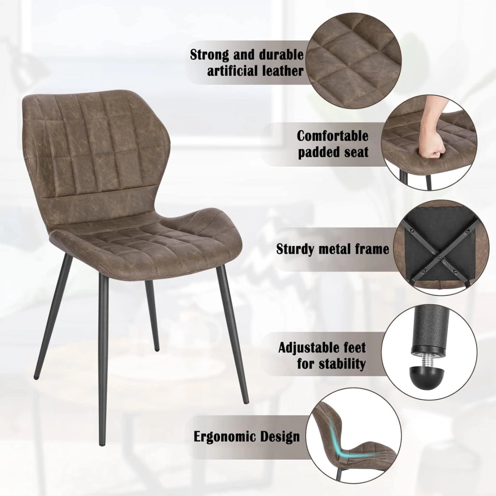 6x Sedie Ergonomica da Pranzo, Sedia Scandinava, Sedia da cucina in PU, Seduta Imbottita, per Camera da Letto, Salotto, Marrone Scuro, Gambe in Metallo, BH357dbr-6