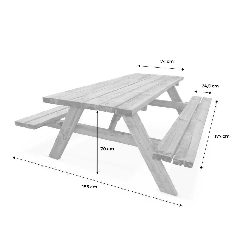 Set tavolo da picnic in legno di pino con 2 panche, marrone naturale