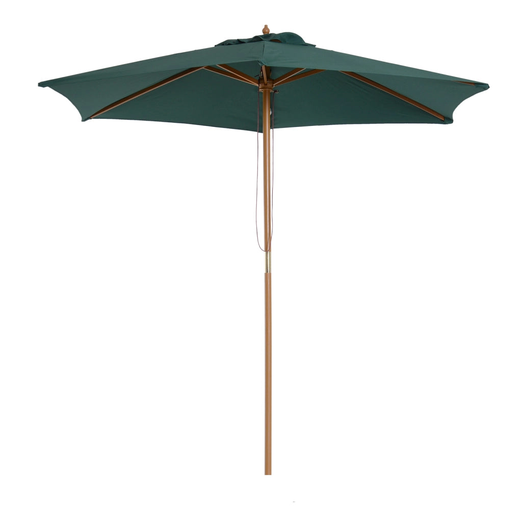 Ombrellone da Giardino 2.5x2.3m a 6 Stecche, in Legno e Poliestere, Verde Scuro