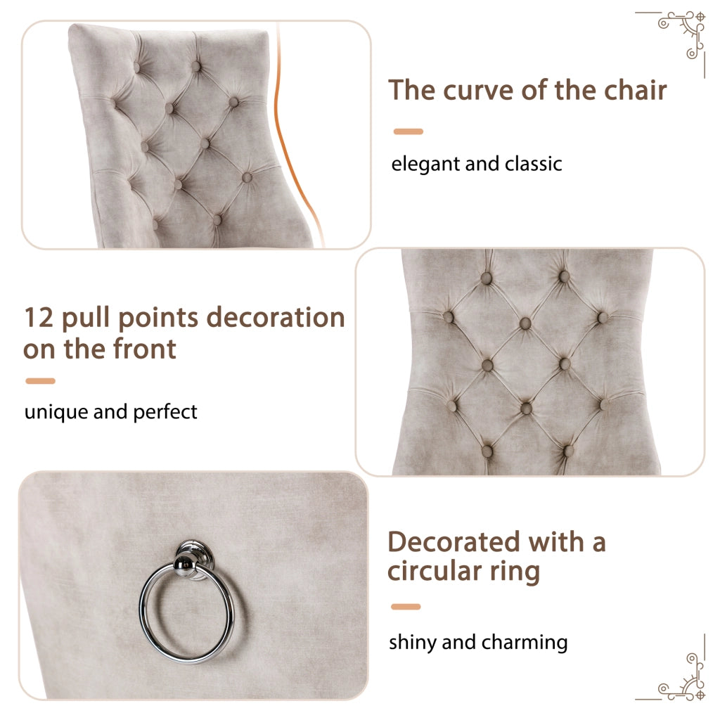 Sedie da Pranzo in Velluto con Schienale Alto ¨C MINIMAL ¨C Beige Chiaro, Gambe Massello, Set 6 Pezzi