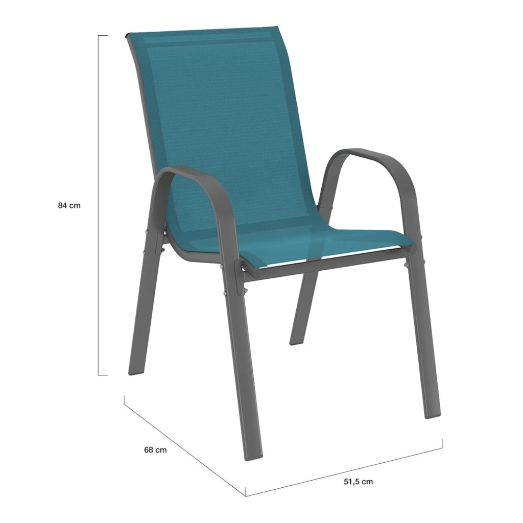 IDMarket - Set di mobili da giardino MADRID tavolo 150 CM e 6 sedie impilabili blu anatra