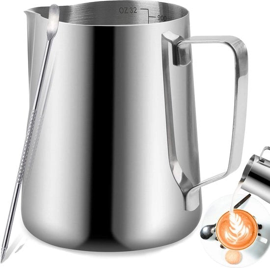 Accessori per barista, caraffa per latte in acciaio inossidabile, 600 ml, con misuratore, per cappuccino e espresso.