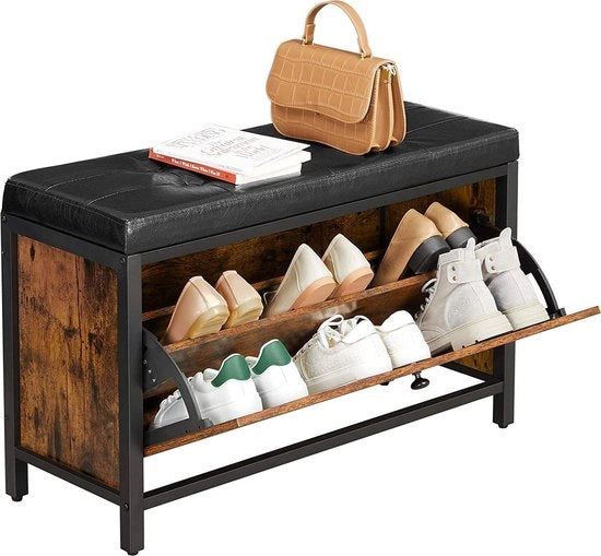 Cassa per scarpe, cassa per 6 paia di scarpe con coperchio, telaio in acciaio, design industriale, stile vintage marrone-nero