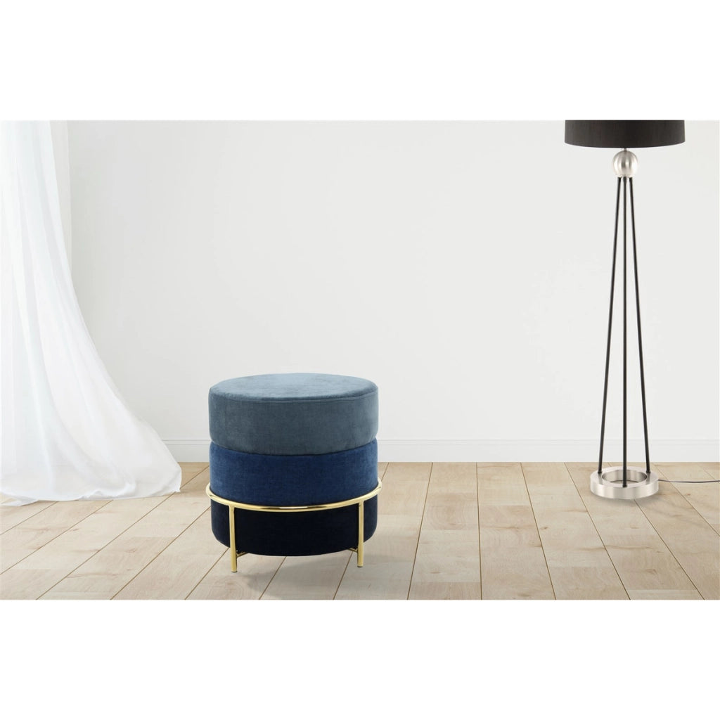 Pouf Rotondo Matilda in Velluto Blu con Struttura Cromata
