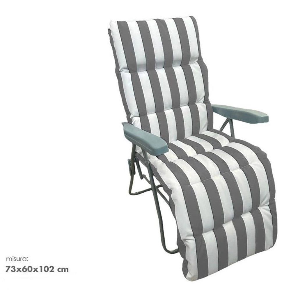 Trade Shop - Sedia A Sdraio Con Cuscino Imbottito A Righe Bianca Grigia 73x60x102 Cm Poltrona 512003 -