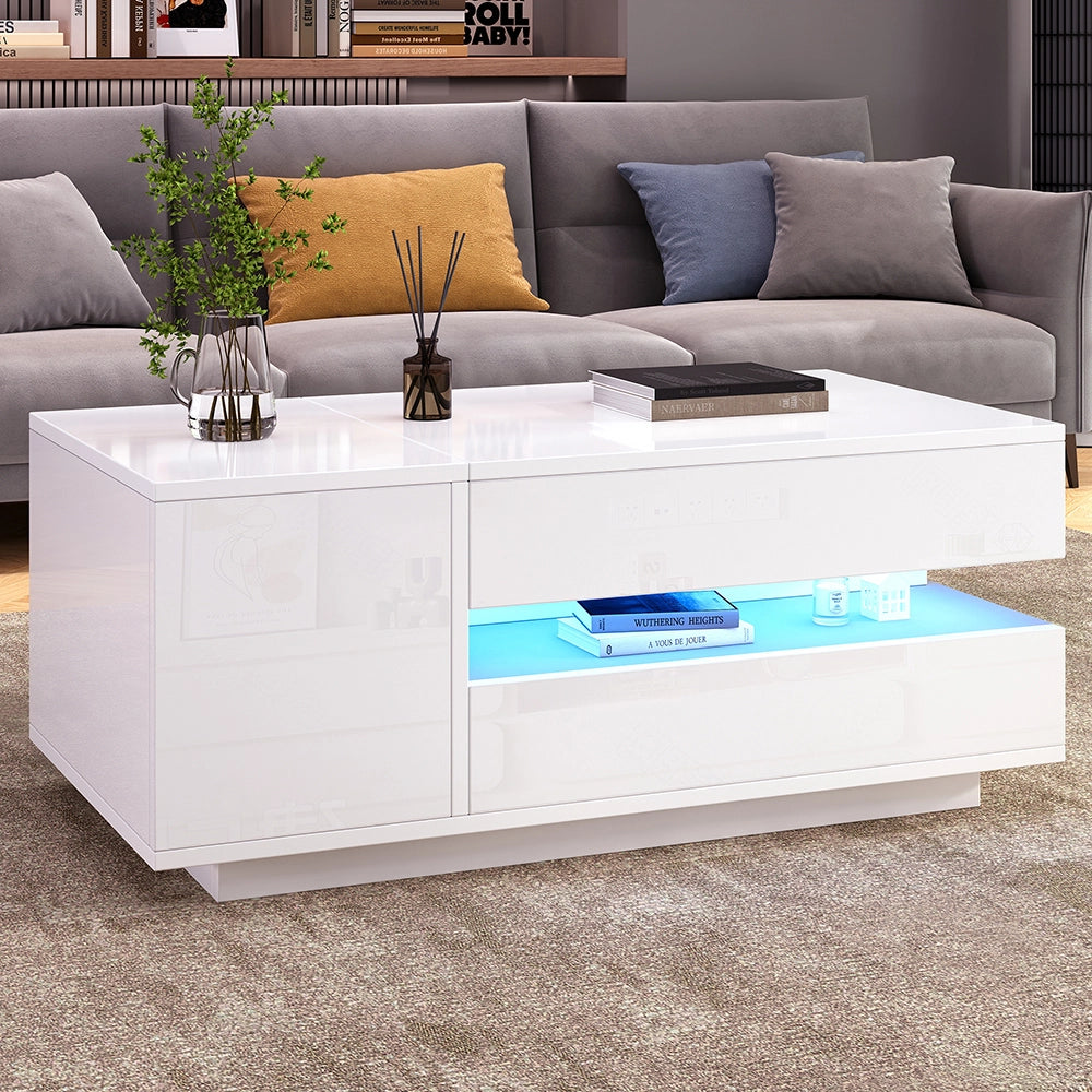 Tavolino regolabile - Xylo - 95x50cm LED con armadio bianco
