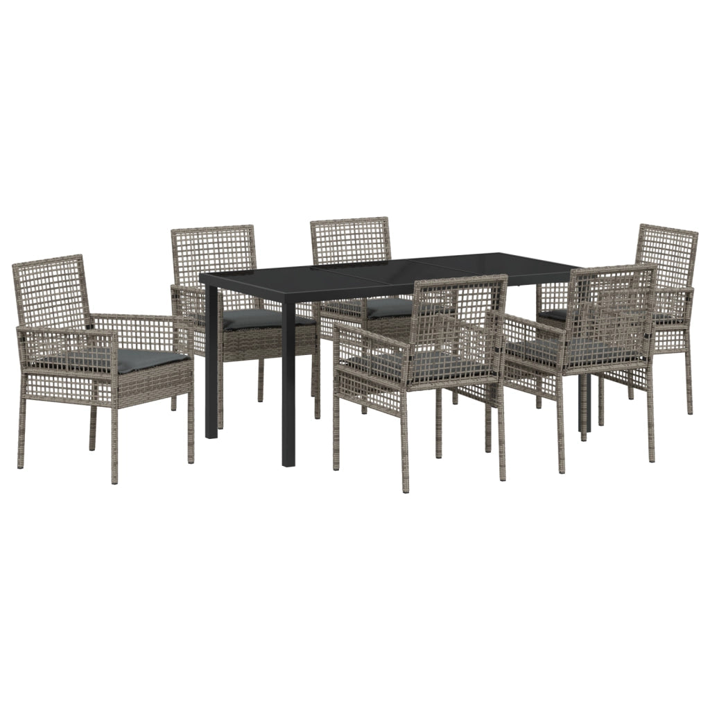 Set da Pranzo da Giardino 7 Pezzi con Cuscini Grigio Polyrattan