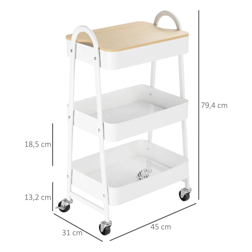 CARRELLO CUCINA 3 RIPIANI CON COPERCHIO 45x31x79,4 cm ACCIAIO BIANCO