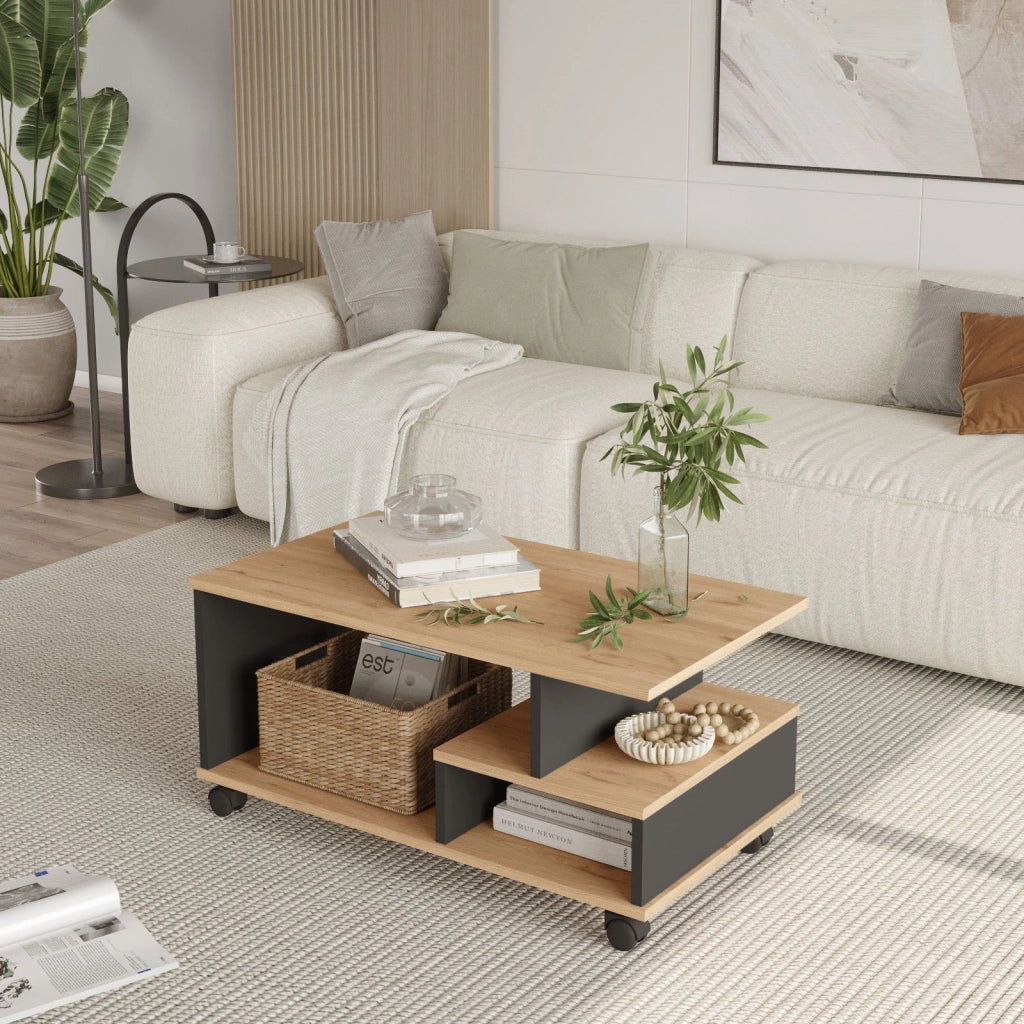 Tavolino in legno "MIN9" - 90 x 51 x 42 cm - Grigio antracite