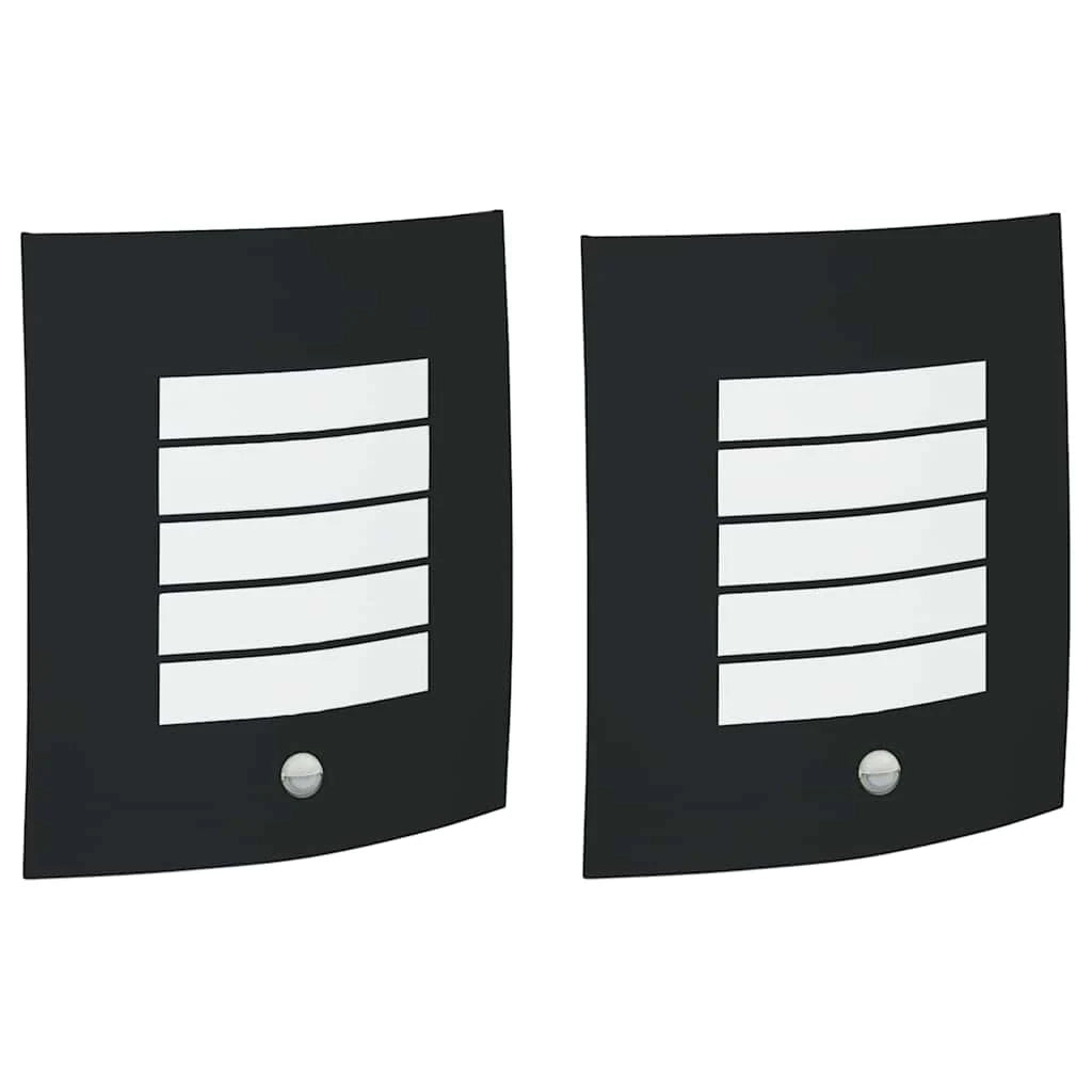 Set di 2 moderne lampade da parete per esterni 23,5 x 9 x 26 cm con sensore di movimento acciaio inox nero 02_0056522