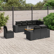 Set Divani da Giardino 9 pz con Cuscini Nero in Polyrattan 3257868