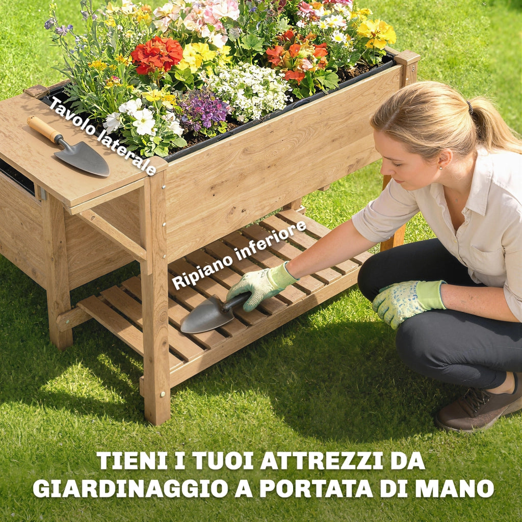 Letto per Orto Rialzato a 2 Livelli con Ripiani in Legno, 119.5x102x76.5cm, Marrone