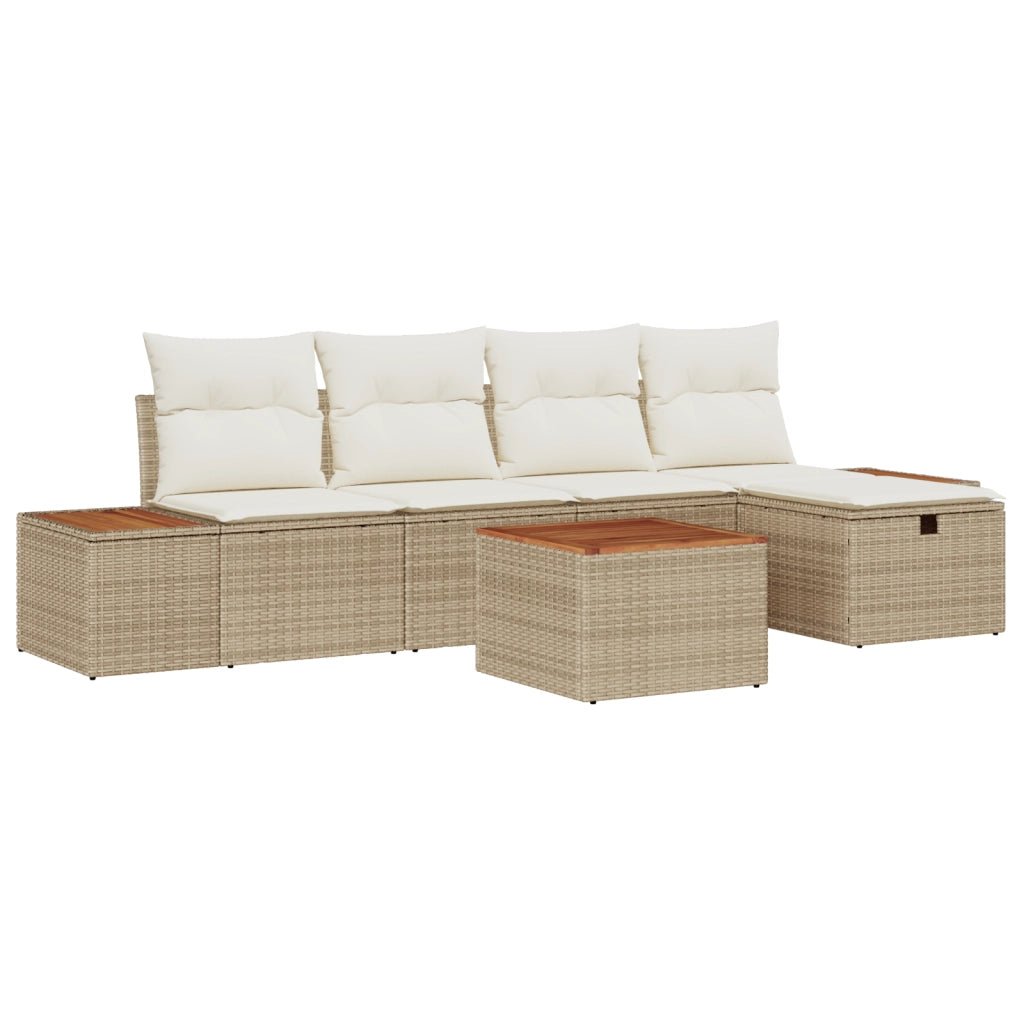 Set divani giardino 6 pezzi con cuscini, polyrattan beige