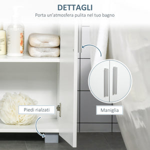 Mobile Bagno Moderno 60x30x80 cm con 2 Ante e Maniglie Argentate in MDF Bianco