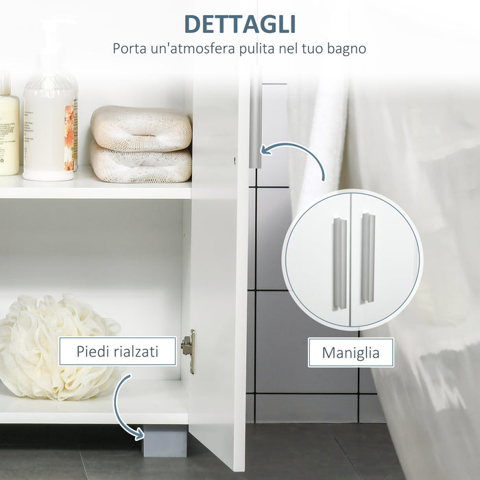 Mobile Bagno Moderno 60x30x80 cm con 2 Ante e Maniglie Argentate in MDF Bianco