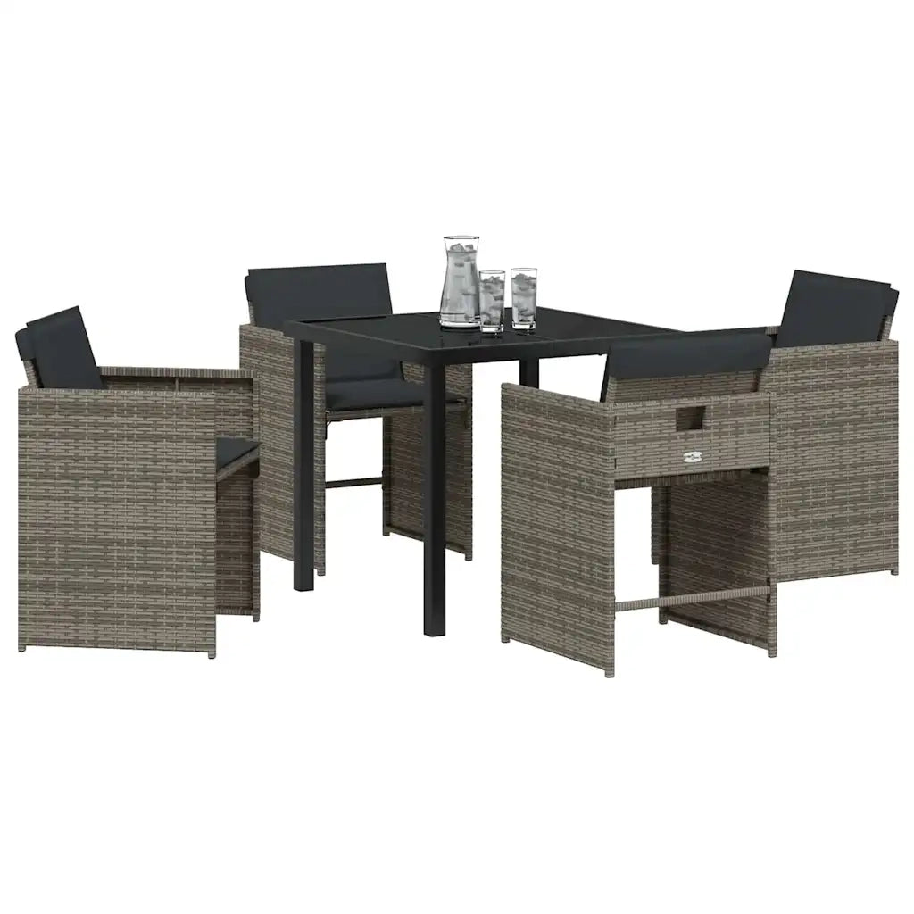 Set da Pranzo per Giardino 5 pcs Grigio polyrattan