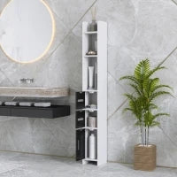 kleankin Colonna Bagno con 3 Mensole e 3 Armadietti, in Legno, 15x17x120 cm, Bianco e Nero