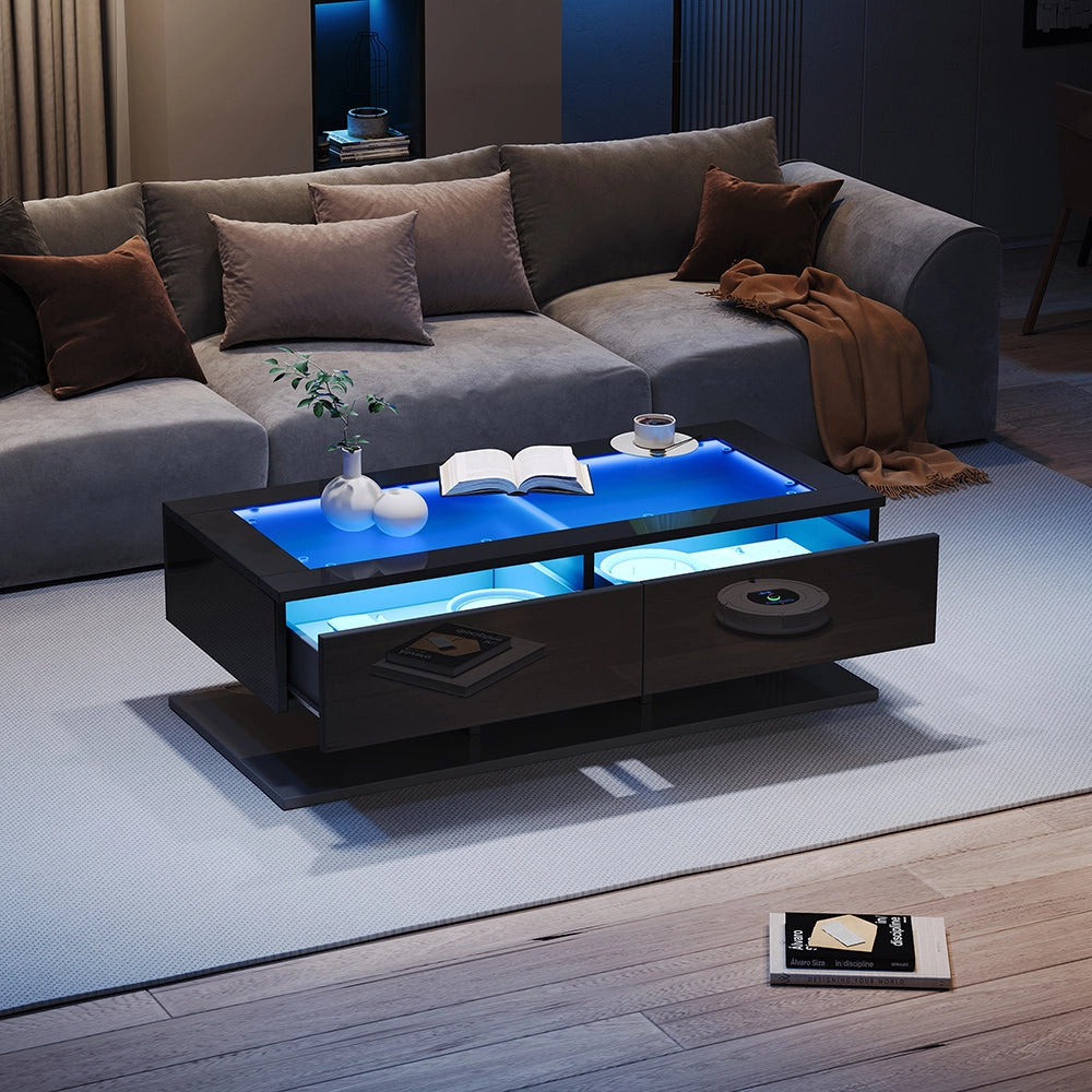 Tavolino design - Xylo - 100x50cm vetro LED nero