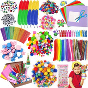Set di attività per bambini - 1500 pezzi di arte e fai da te - accessori per libretto di attività - pompon con glitter, piume, nodi, pailletten e pennello per pulire tubi