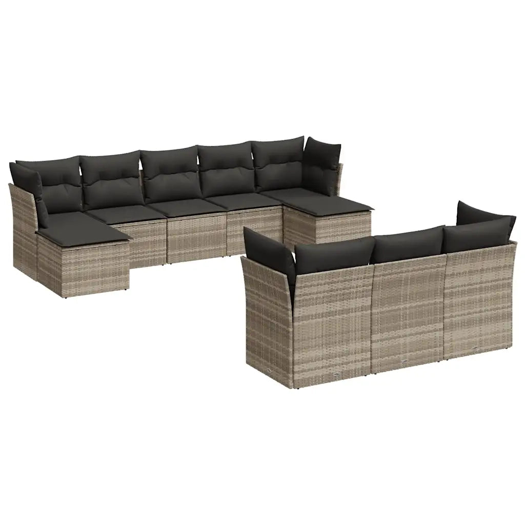 Set Divano Giardino 10 pz con Cuscini Grigio Chiaro Polyrattan 3218332
