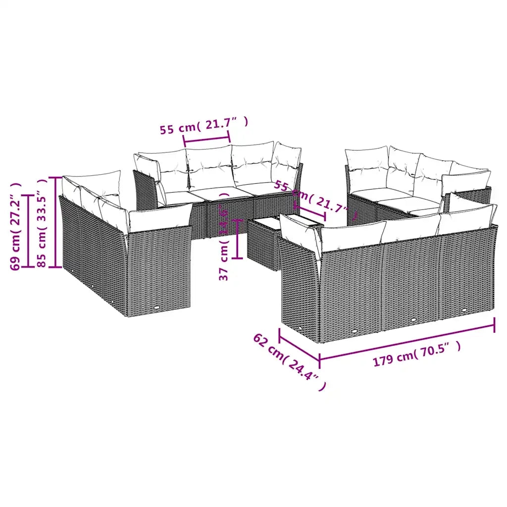 Set Divani da Giardino 13 pz con Cuscini Marrone in Polyrattan
