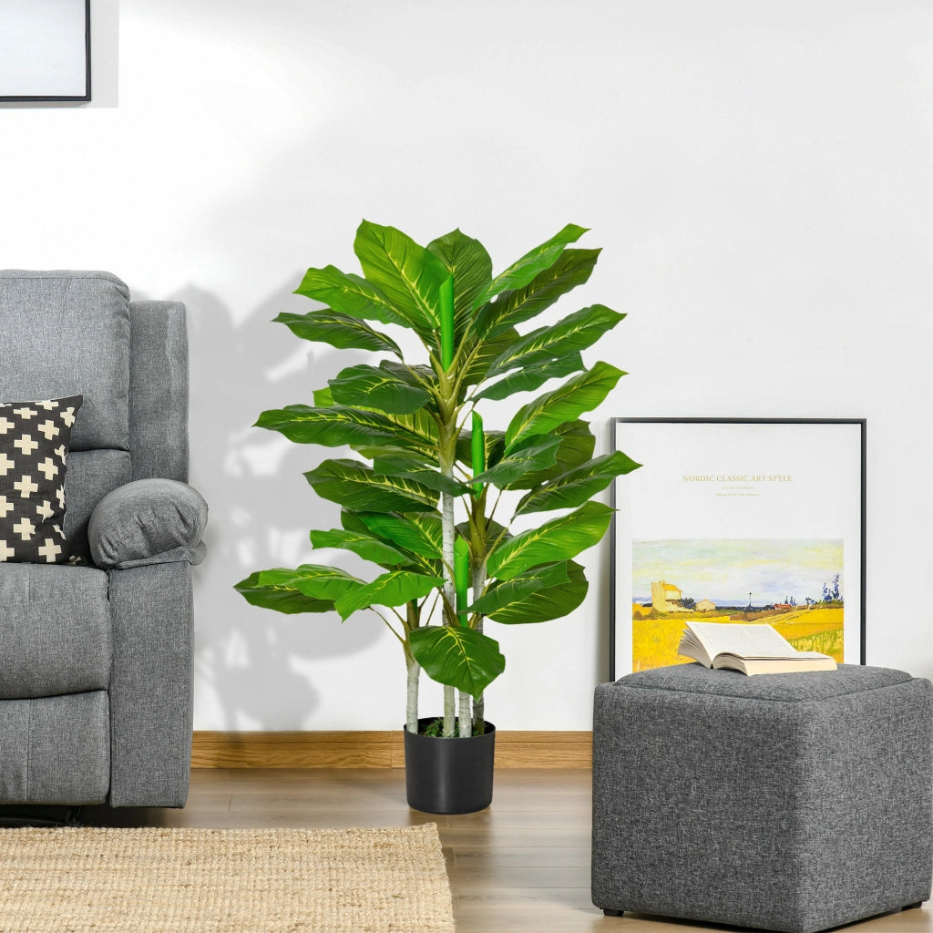 Pianta Verde Artificiale da 95 cm e 33 Foglie con Vaso Nero ?15x13 cm, in PEVA, PE e Cemento