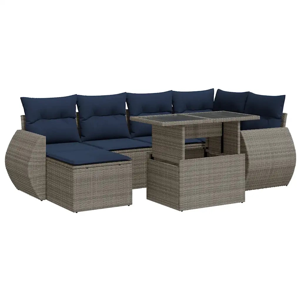 Set Divani da Giardino 7pz con Cuscini Grigio Polyrattan Acacia 3326672
