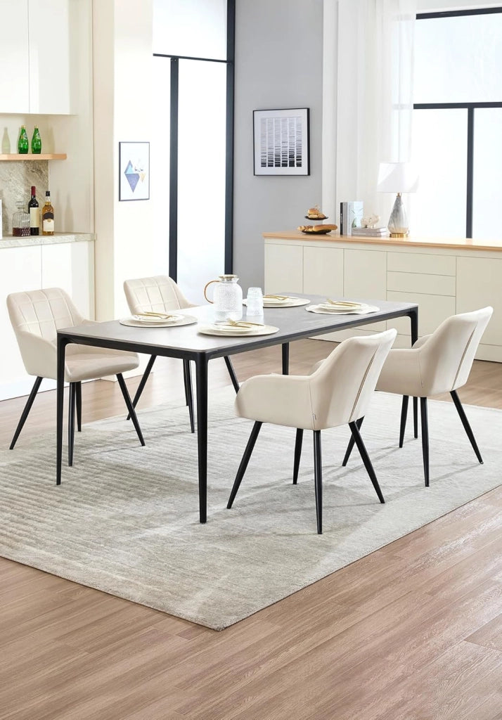 Sedia per Sala da Pranzo Imbottita, Poltroncina in Velluto,Sedia da Cucina con Braccioli e Schienale, Gambe in Metallo, moderne,Crema, BH93cm-1