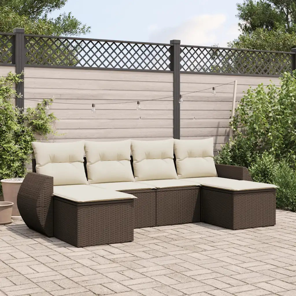 Divano da esterno-Set Divano da Giardino 6 pz con Cuscini Marrone in Polyrattan 287598