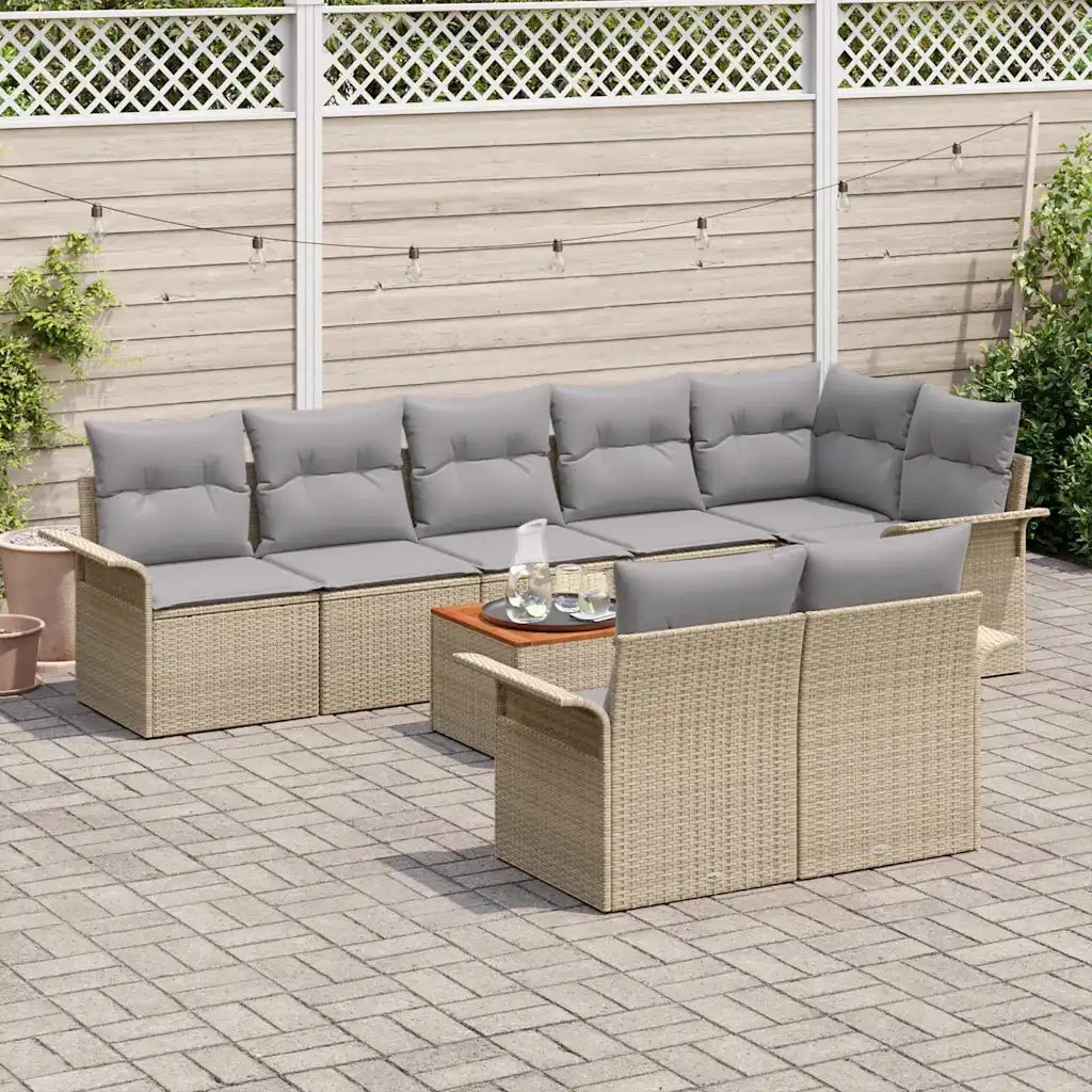 Set Divano da Giardino con cuscino 9 pcs Beige polyrattan