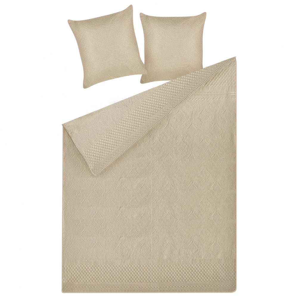 Copriletto in tessuto poliestere tortora 140 x 210 cm con cuscini motivo goffrato decorativo biancheria da letto classico camera da letto