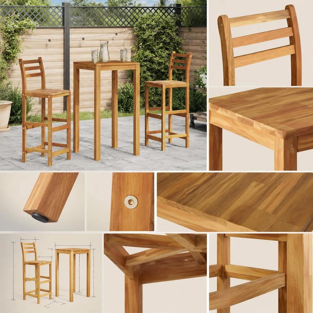 Bar Stools, Set Of 2, Solid Acacia Wood