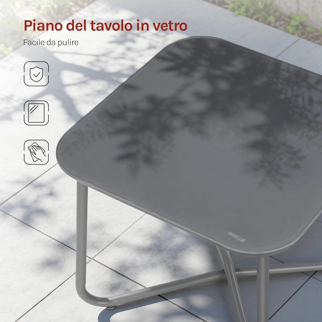 Set 3 Pezzi Salotto da Giardino per 2 Persone, Mobili da Esterno con 1 Tavolino e 2 Sedie con Cuscini Rimovibili, per Giardino, Terrazza e Balcone, in Metallo, Grigio