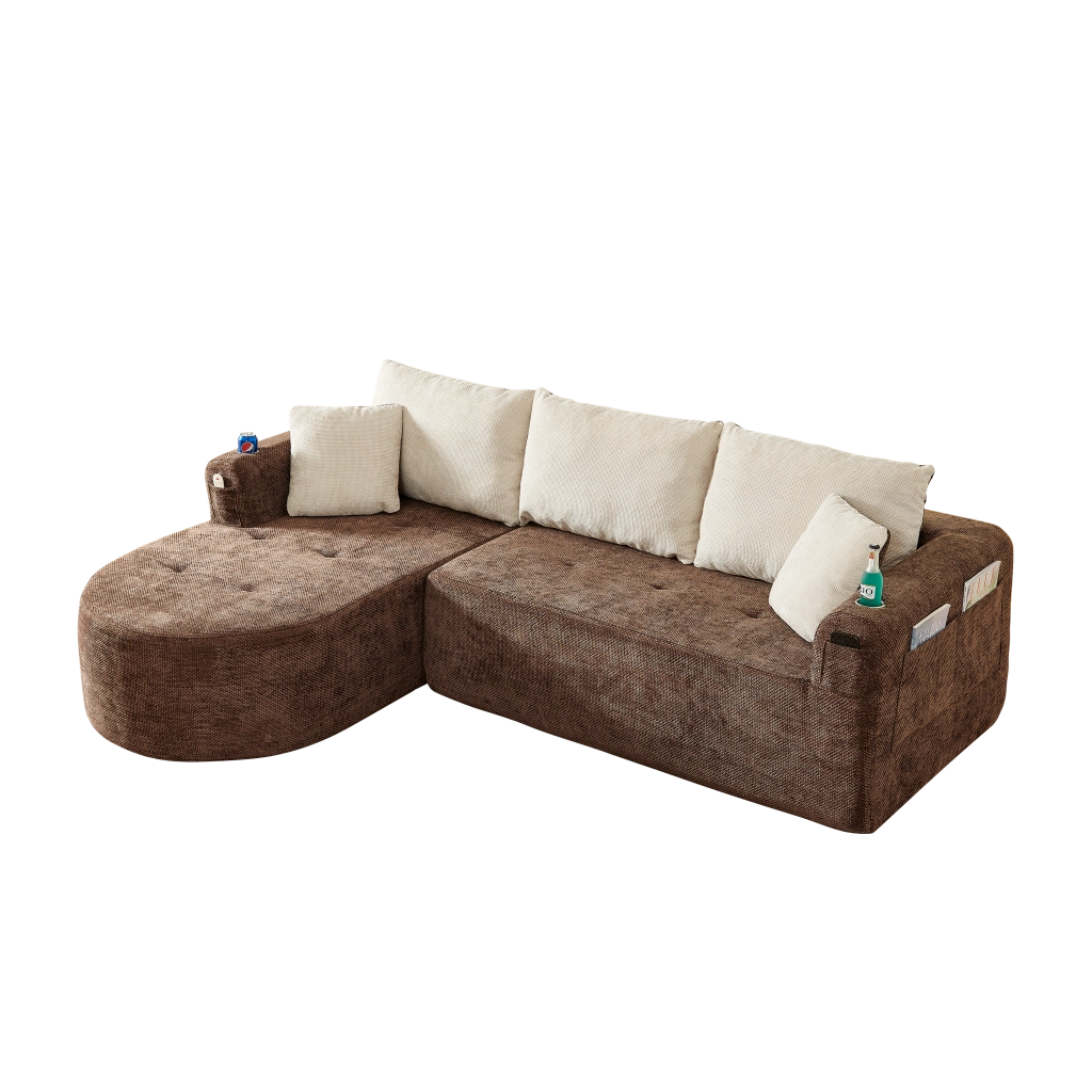 Divano Angolare L-Form con Braccioli e Portabicchieri ¨C MINIMAL ¨C Lino Beige