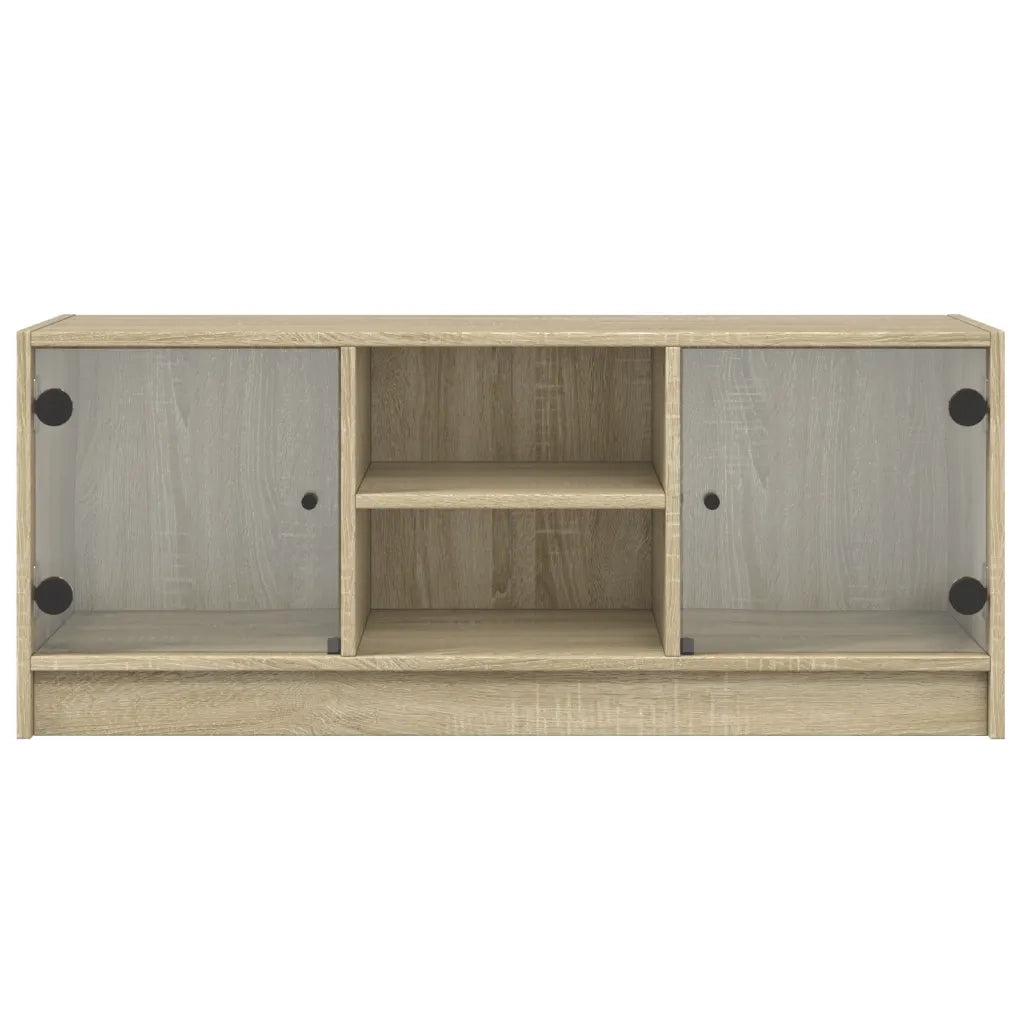 Mobile Porta TV con Ante in Vetro Rovere Sonoma 102x37x42 cm