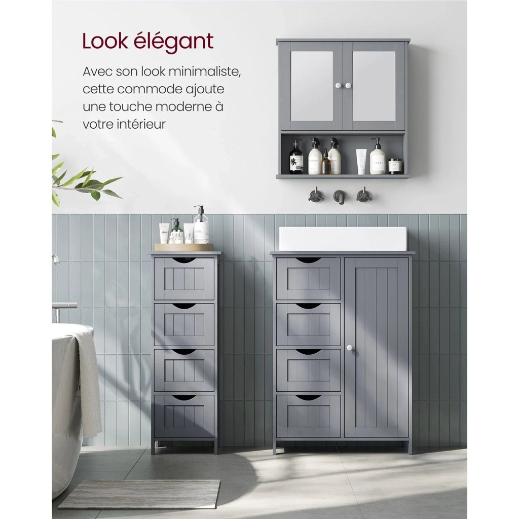 Mobiletto da bagno su gambe mobiletto portaoggetti con 4 cassetti cassettiera 30 x 30 x 82 cm per soggiorno cucina e corridoio salvaspazio grigio 12_0006507