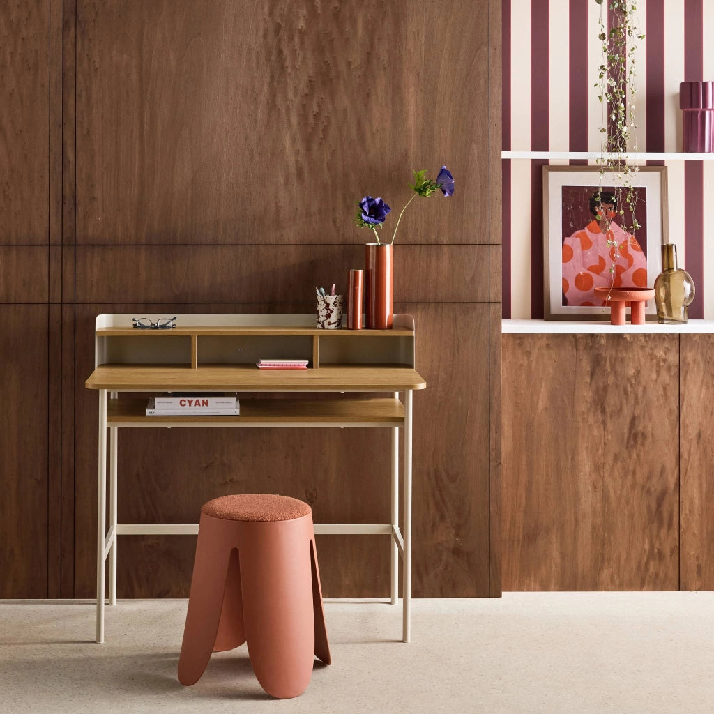 Scrivania in metallo e legno con 3 vani, beige