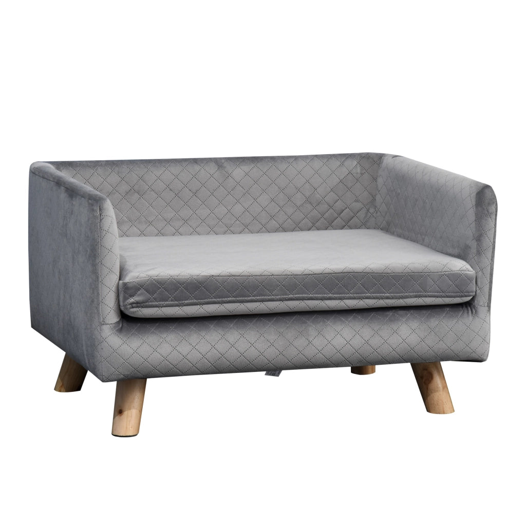 Letto per Cani e Gatti Imbottito in Velluto con Cuscino e Gambe in Legno ¨C zephmum ¨C Grigio Scuro 64x45x36 cm