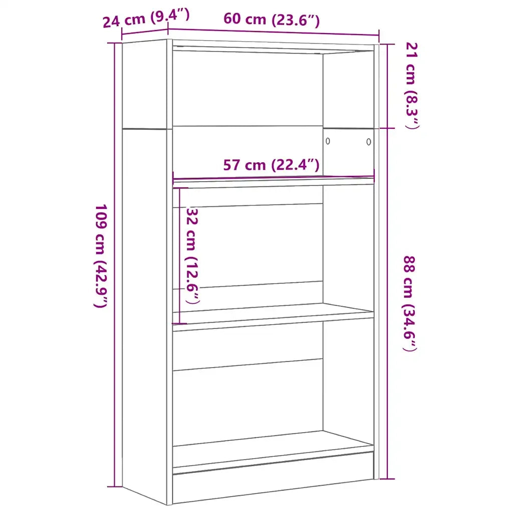 Libreria-Scaffale per Libri-Mobile di Stoccaggio Rovere Nero 60x24x109 cm in Legno Multistrato