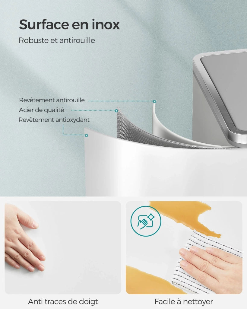 Pattumiera a 2 pedali con doppio scomparto 2 x 30 litri acciaio inox anti-impronta secchio interno in plastica con manico 12_0007159